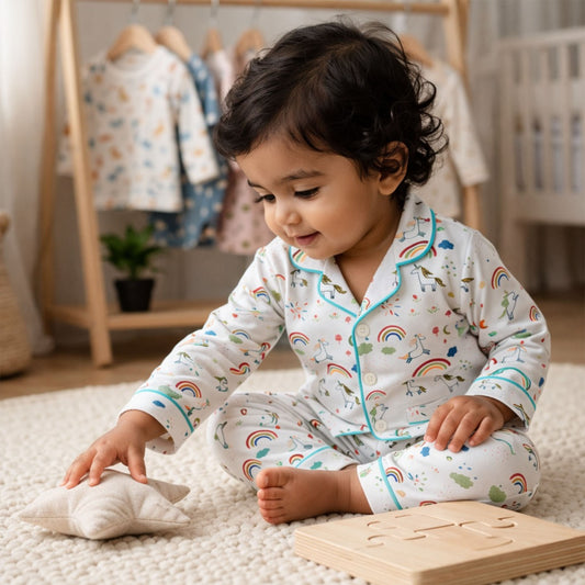 Organic Cotton Kids Night Suit | Full Sleeves Sleepwear | Unicorn