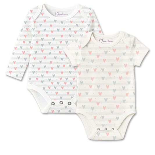 Organic Cotton Baby Full & Half Sleeve Onesie | Little Hearts | Pack of 2