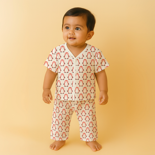Organic Cotton Muslin Jhabla and Pant Set | Muslin Clothing For Newborn Babies | Half Sleeve Baby Jabla and  Baby Pajama Co-Ord Set | Set of 1