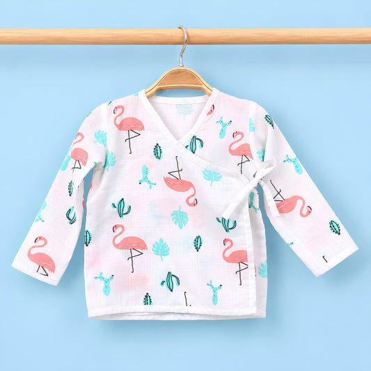 Baby Organic Cotton Front Open Jhabla | Flamingo