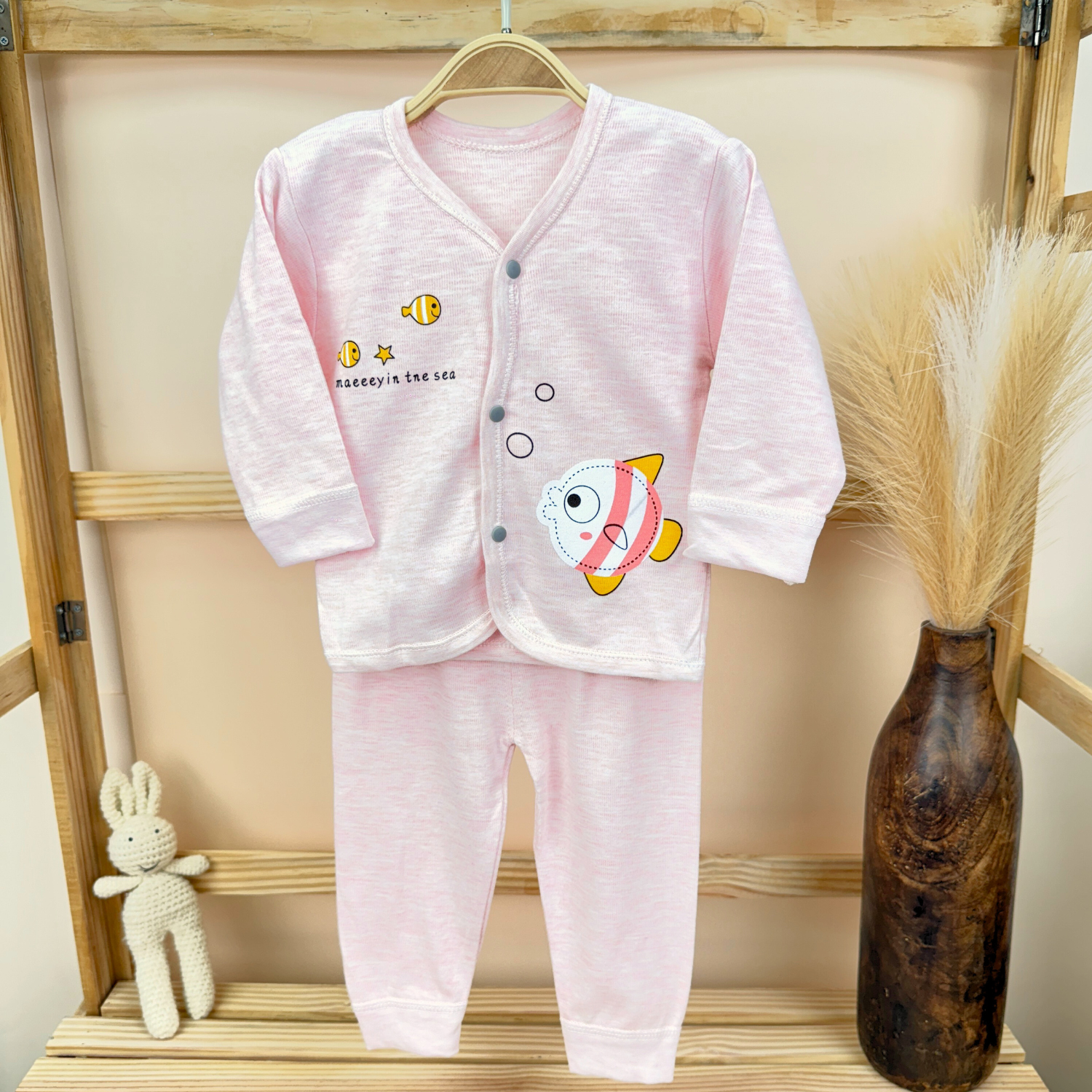 Baby's Warm Unisex Cotton Suit Set Pajama and Shirt Pink