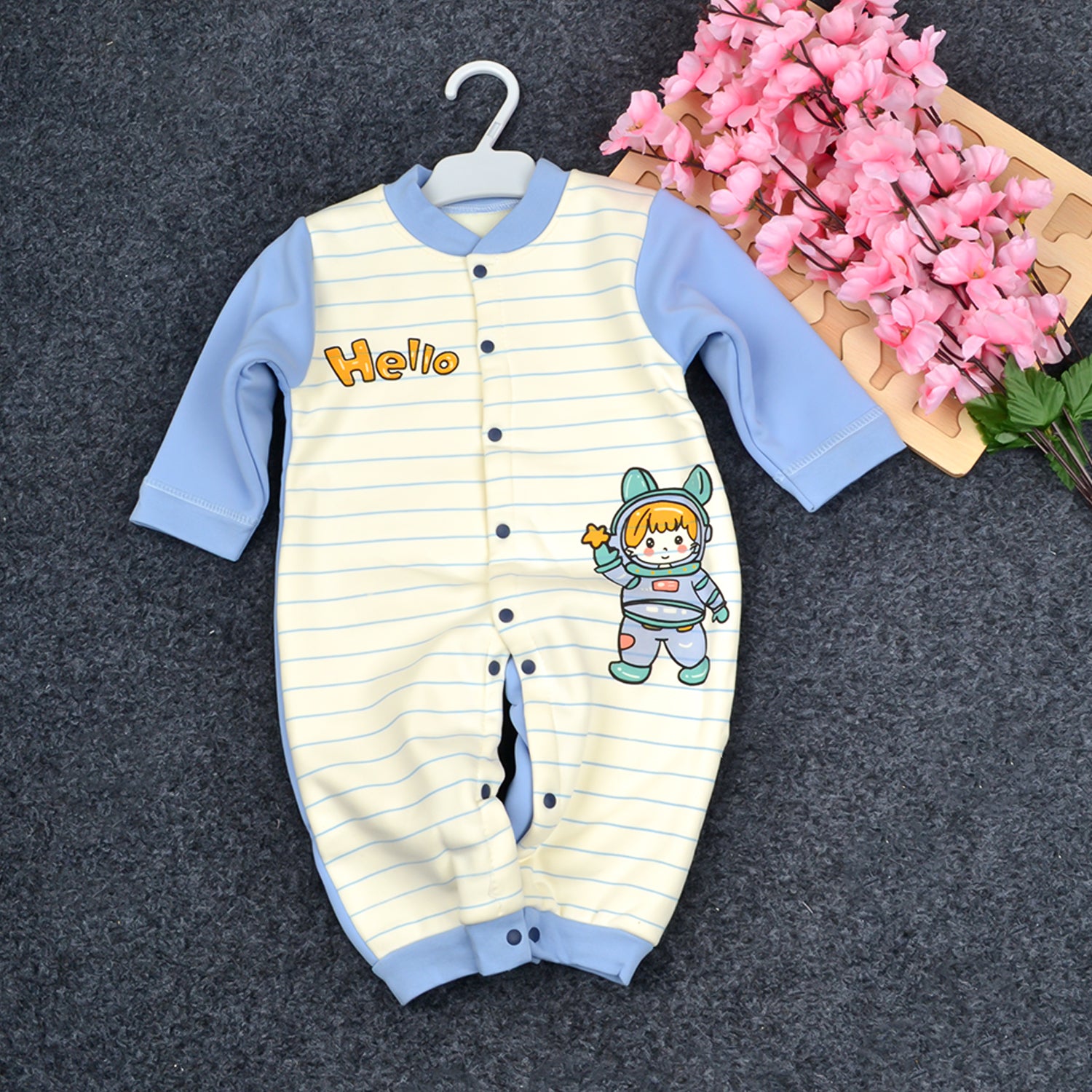 Baby Organic Cotton Baby Full Length Winter Romper Hello, Blue