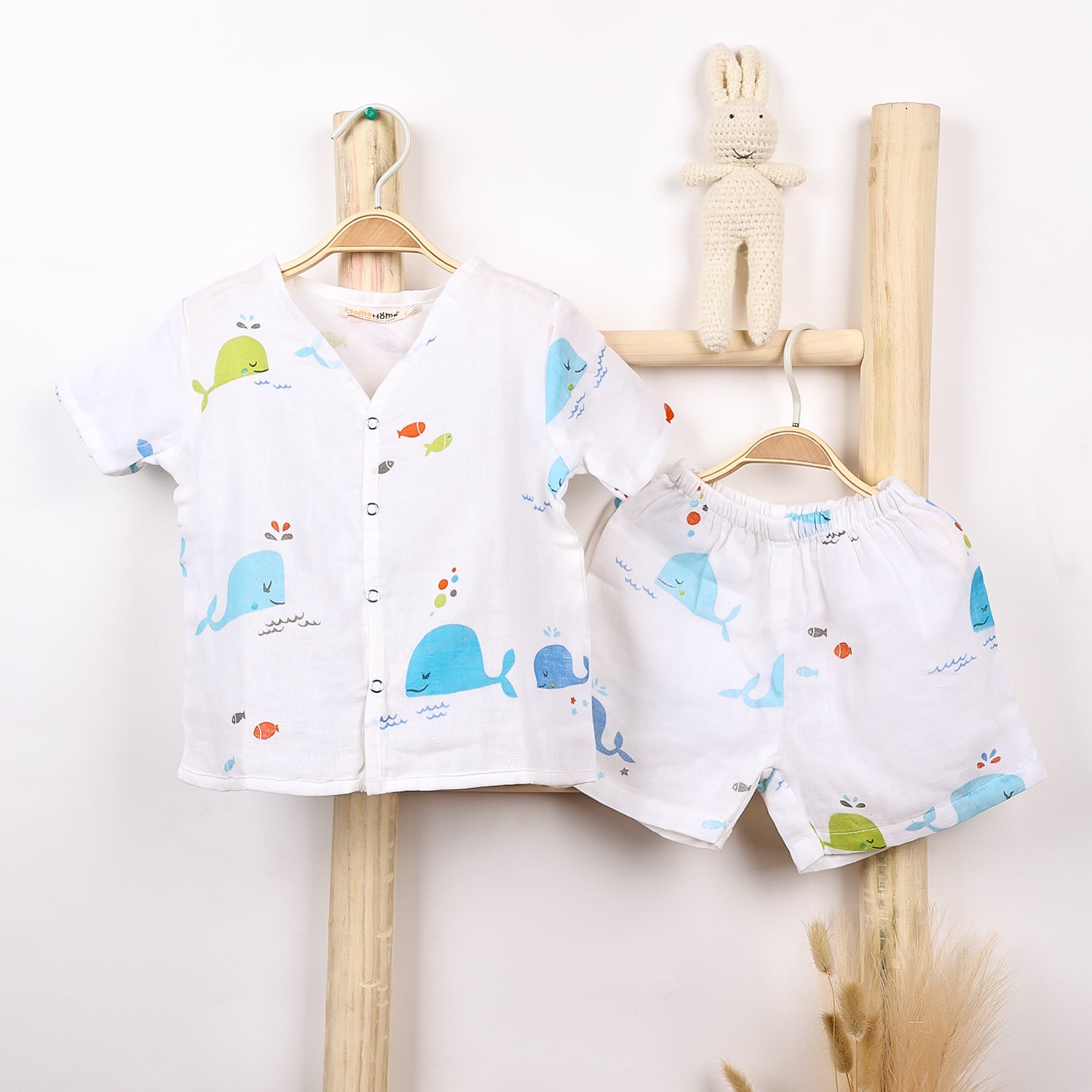 Kids Organic Cotton Muslin Co-Ord Set Shirt Shorts Blue