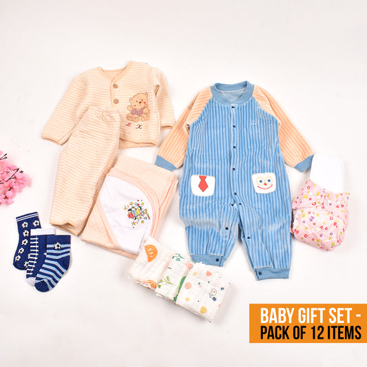 New Born Baby Winter Essentials Gift Combo 0-3 Months - 12 Items