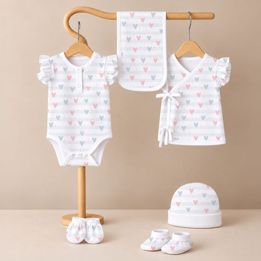 Organic Cotton Newborn Baby Clothing Set | Baby Shower Gift Hamper | 0-3 Months | Pack of 6