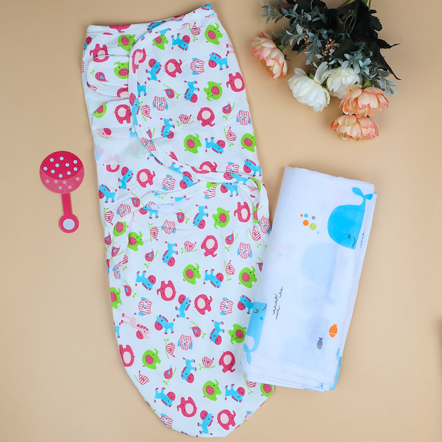 Moms Home Muslin Swaddle & Velcro Swaddle Pack Of 2