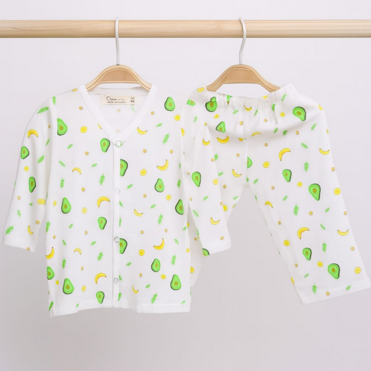 Organic Cotton Muslin Full Sleeves Jhabla & Pyjama For New Born | 0-12 Months | Avocado | Set of 1