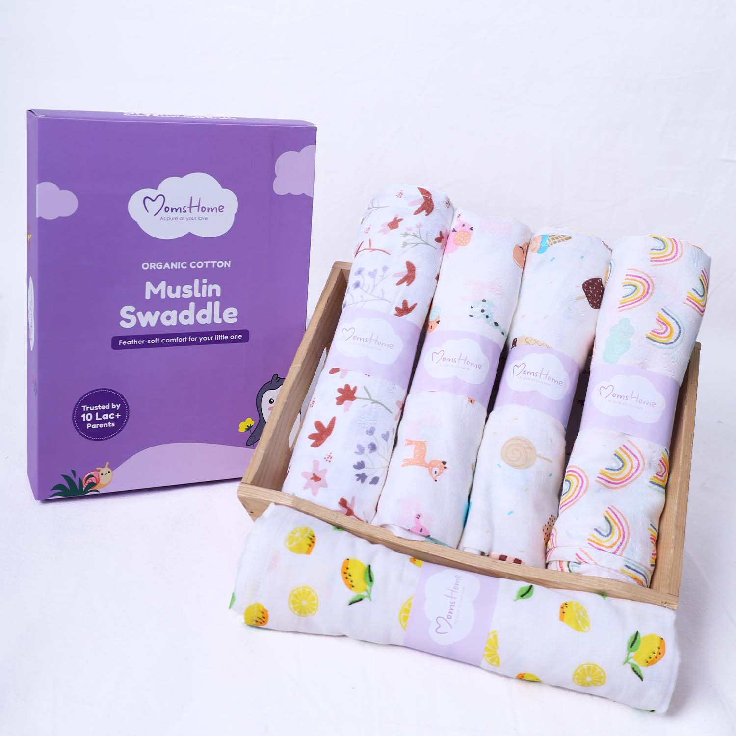Mom's Home Organic Cotton Baby Muslin Cloth Swaddle 0-12 Months (Pac