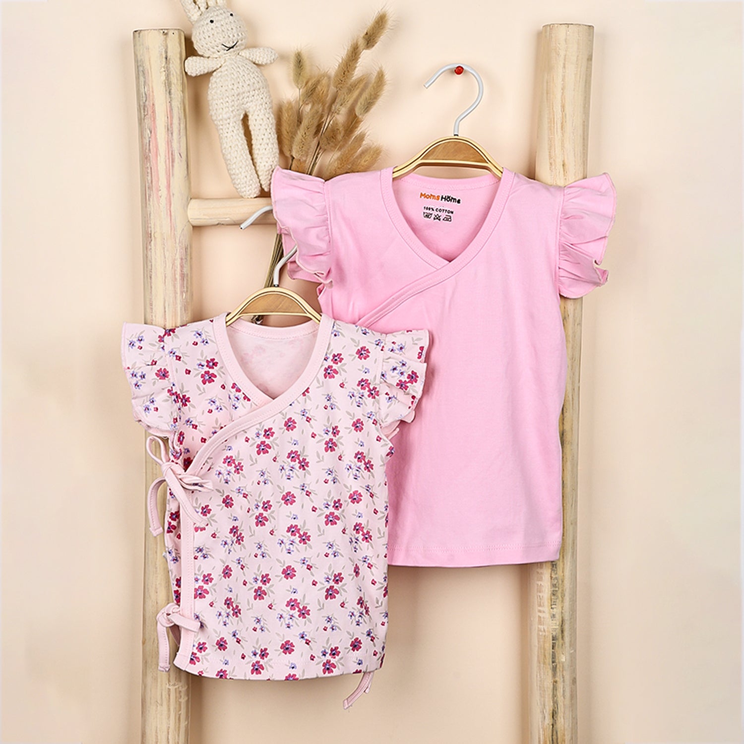 Kids Organic Cotton Front Open Kimono Pink Flower Pack of