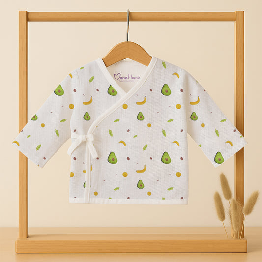 Organic Cotton Muslin Front Open Kimono Jhabla For New Born Baby | New Born Baby Clothing | Avocado | 0-12 Months | Pack of 1