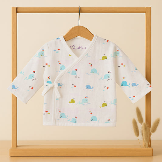Kids Muslin Front Open Kimono | Blue Whale