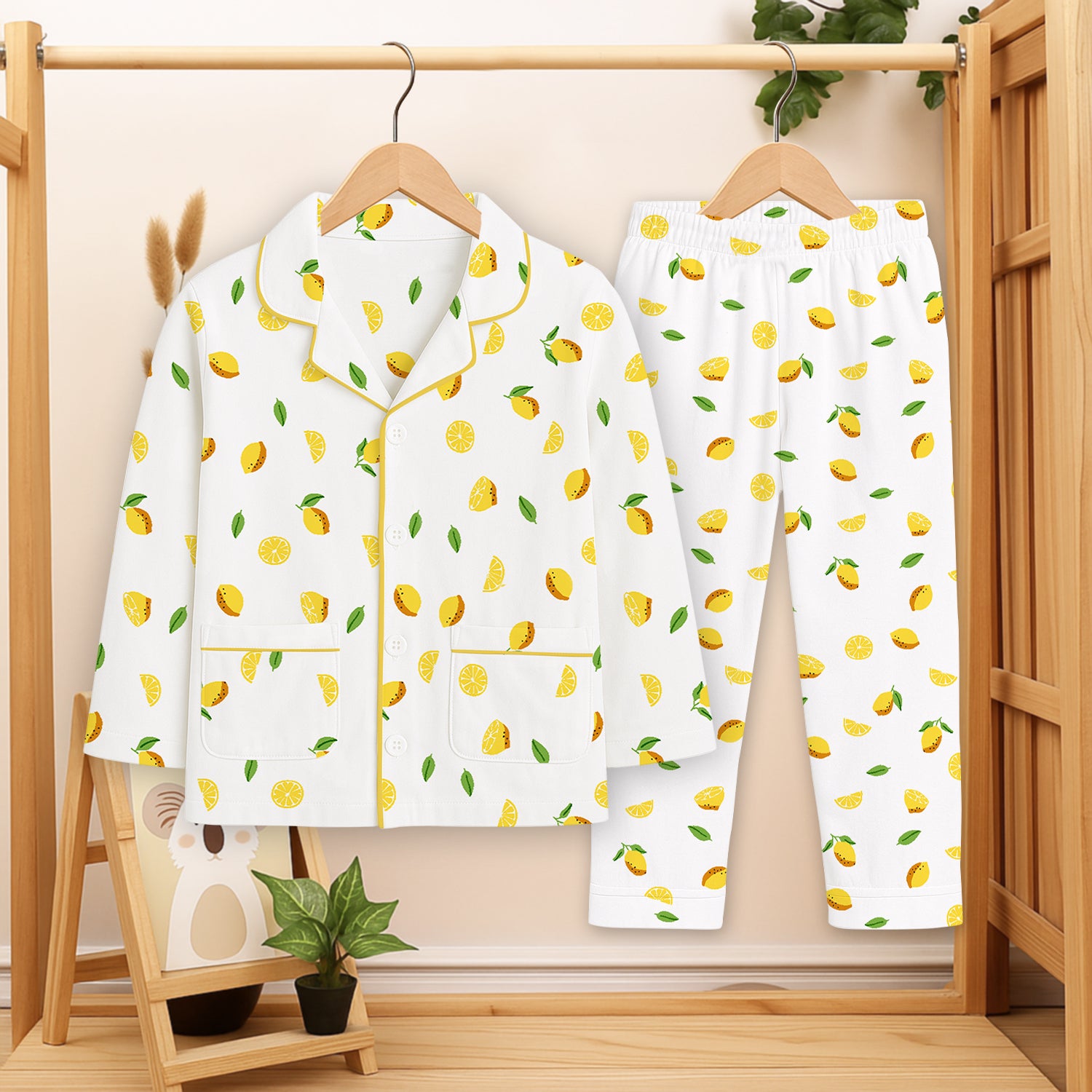 Organic Cotton Kids Pajama Set Combo Night Suit Sleepwear Lemon