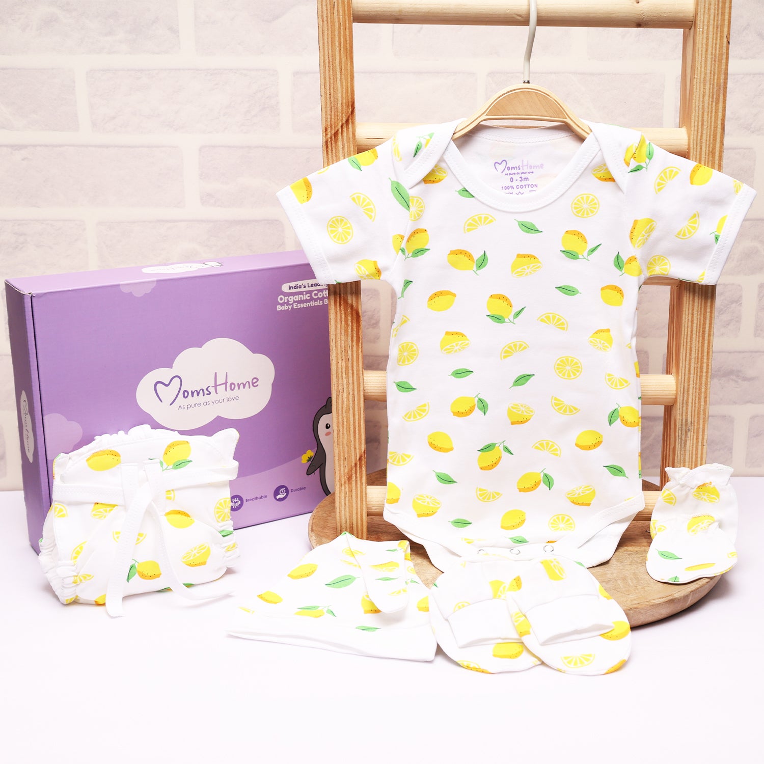 Lemon Print Lemon Baby Sleepsuits Kids Organic Cotton Full Body
