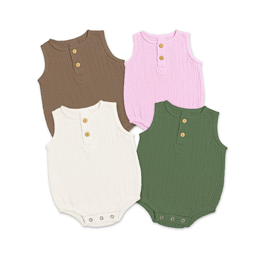Organic Cotton Onesie For New Born Baby | White, Pink, Light Brown, Green | Pack of 4