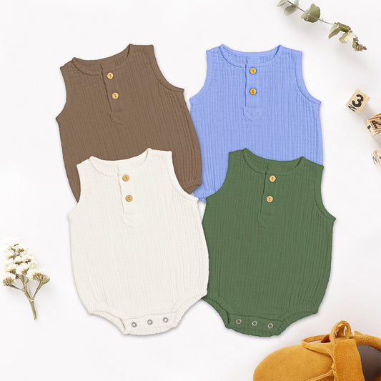 Organic Cotton Onesie For New Born Baby | White, Blue, Light Brown, Green | Pack of 4