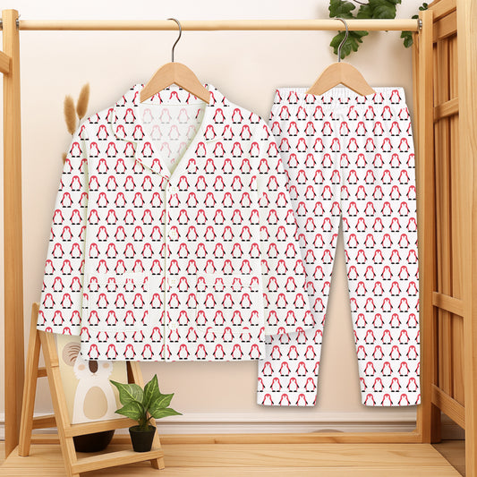 Organic Cotton Kids Night Suit | Full Sleeves Sleepwear | Penguins