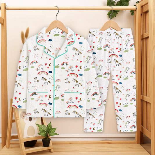 Organic Cotton Kids  Night Suit | Full Sleeves Sleepwear | Unicorn