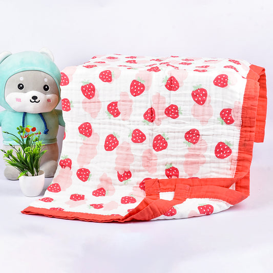 Baby Muslin 6 Layer Wash Towel- 100X100 CM - (0-3 Years) Pack Of 1 Strawberry
