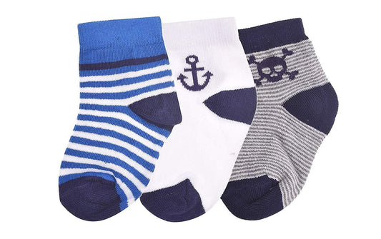 FOOTPRINTS Organic cotton Baby Boys Socks- 6-12 Months - Pack of 3 pairs - Anchor