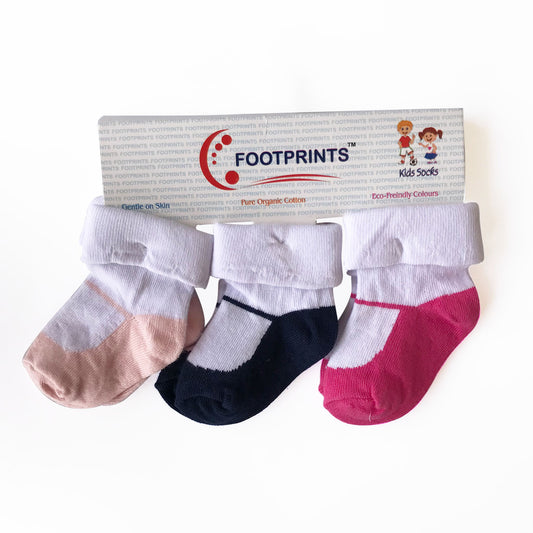 Footprints Super soft Organic cotton socks- Pack of 3 - Girls Folded - Pink, Baby Pink, Black
