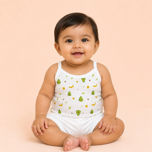 Baby Girl Vest Onesie | Soft Organic Cotton Sleeveless Top For Newborn Girls | 3-6 Months | Avocado | Pack of 1