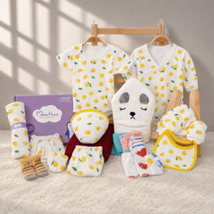 Organic Cotton New Born Baby Hospital Bag Kit | 0-6 Months | 19 Items | Lemon
