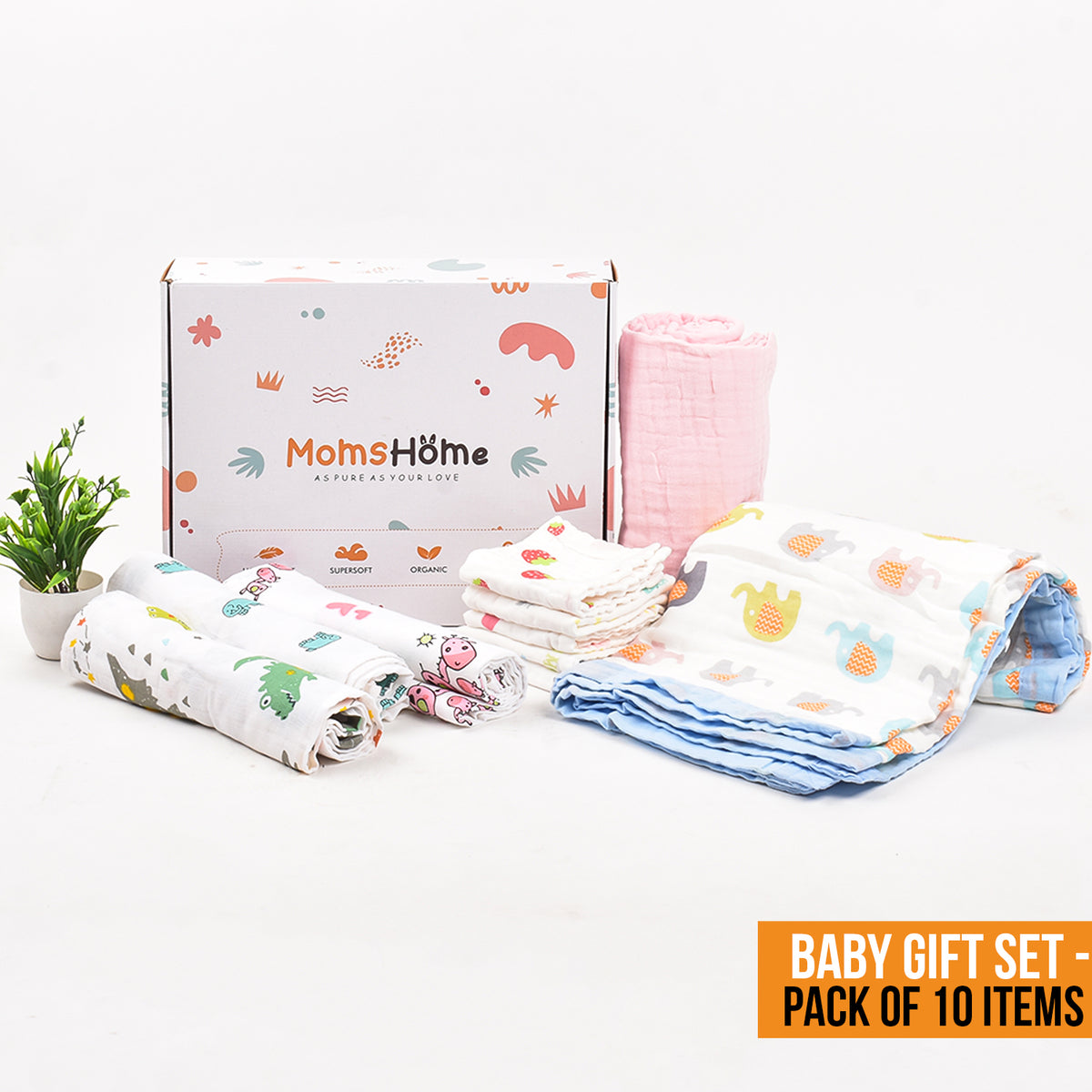 BABY UNISEX SUPERSOFT ORGANIC COTTON MUSLIN 10 PIECES GIFT SET Moms Home