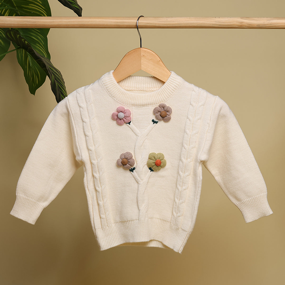 Winter Warm Woollen Full Sleeve Sweater For Baby | Flower | Pack of 1
