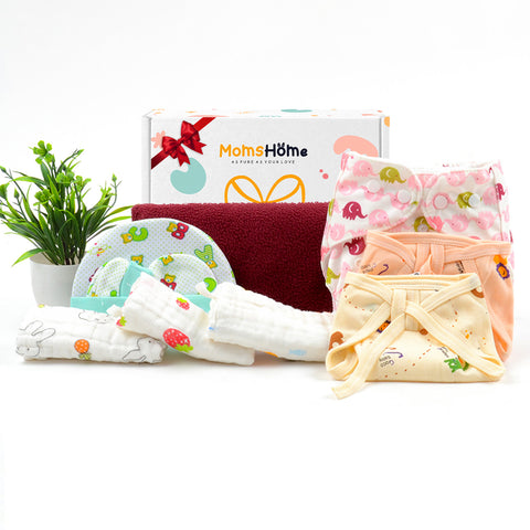 Moms Home New Born Organic Cotton Diaper Gift Set of 10 Items