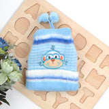 Baby Unisex Woolen Caps | Blue & Cream | Bear| Pack Of 2
