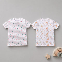 Organic Cotton Half Sleeve T-Shirt for Kids | Printed Round Neck Summer Wear T-Shirt for Baby Boys & Girls Combo | Little Heart & Bunny | Pack of 2