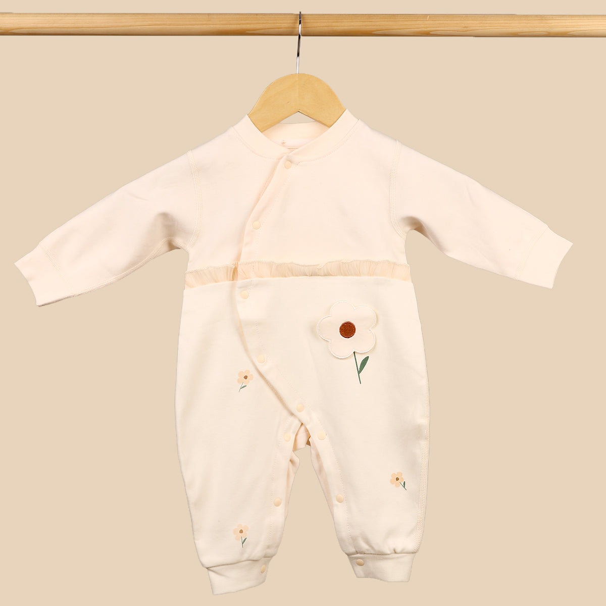 Organic Cotton Full Body Winter Romper for Babies | Soft & Warm Baby Romper | 0-6 Months | Flower | Pack of 1