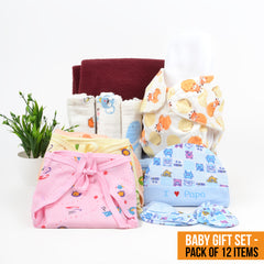 Moms Home New Born Organic Cotton Diaper Gift Set of 12 Items