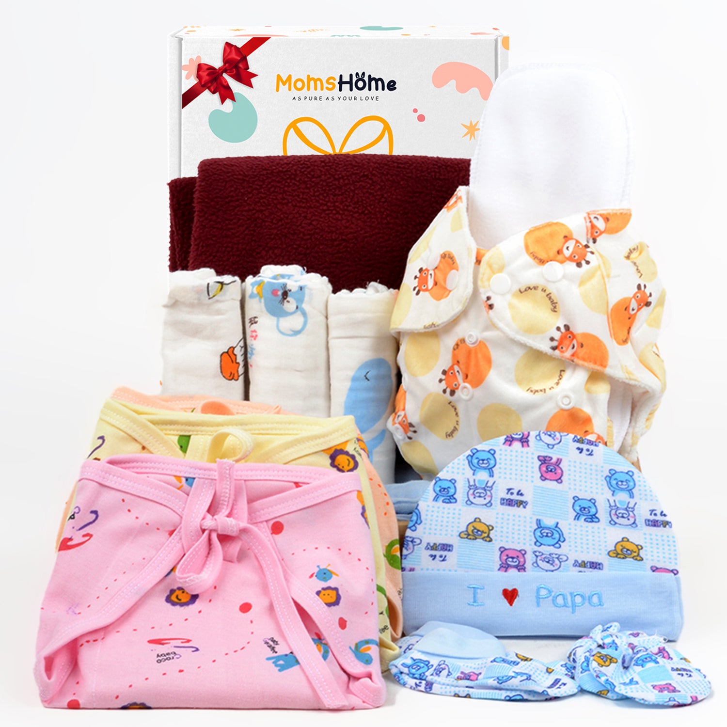 Moms Home New Born Organic Cotton Diaper Gift Set of 12 Items