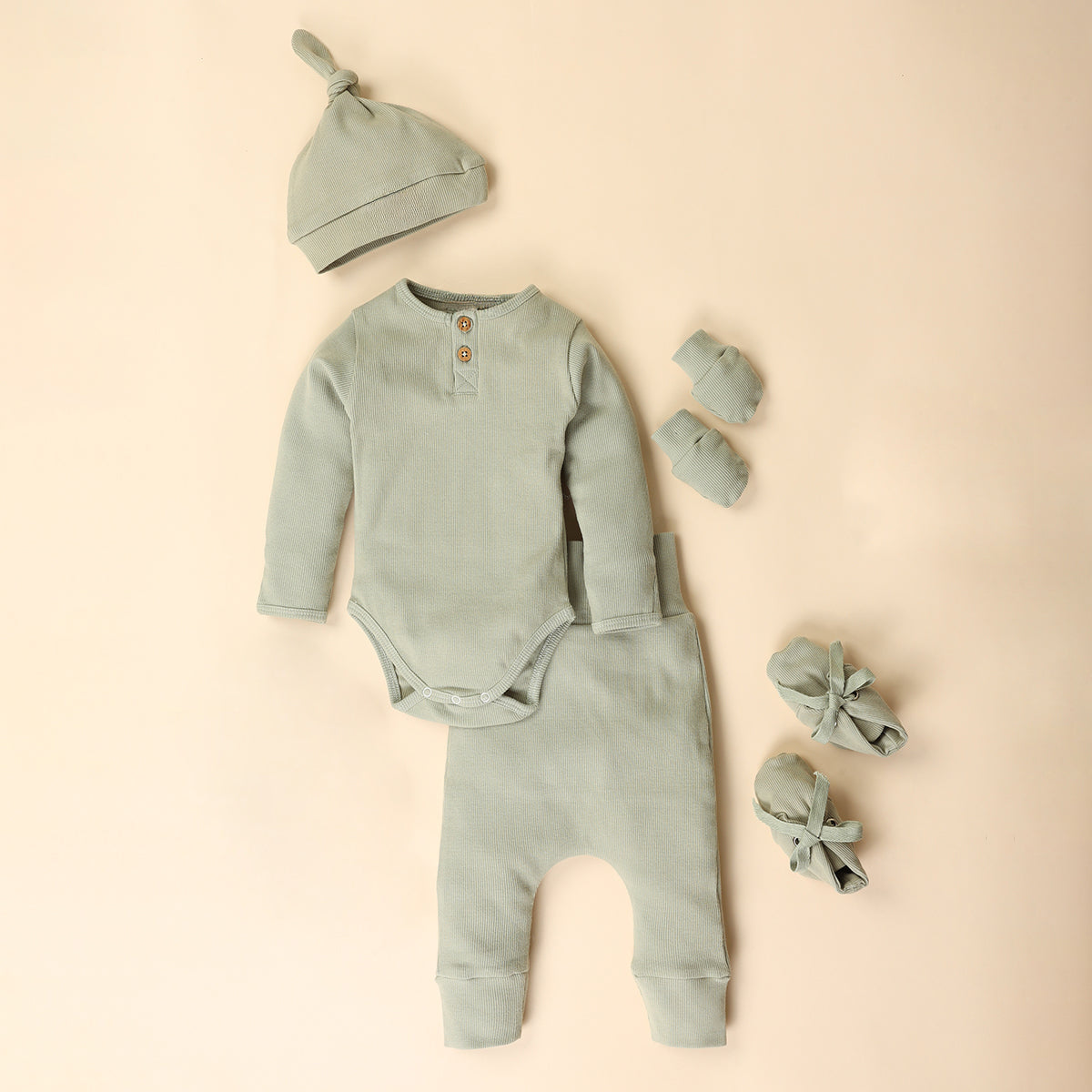 Baby Essential Gift Set Baby Clothing Gift Combo New Born Baby Clothing Set Pack of Sage Green 0-3 Months