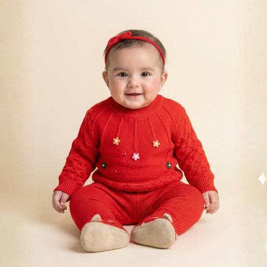 Winter Warm Woollen Full Sleeve Sweater For Baby | Multicolor Flowers | Pack of 1