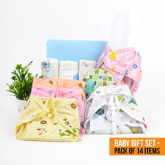 Moms Home New Born Organic Cotton Diaper Gift Set of 14 Items