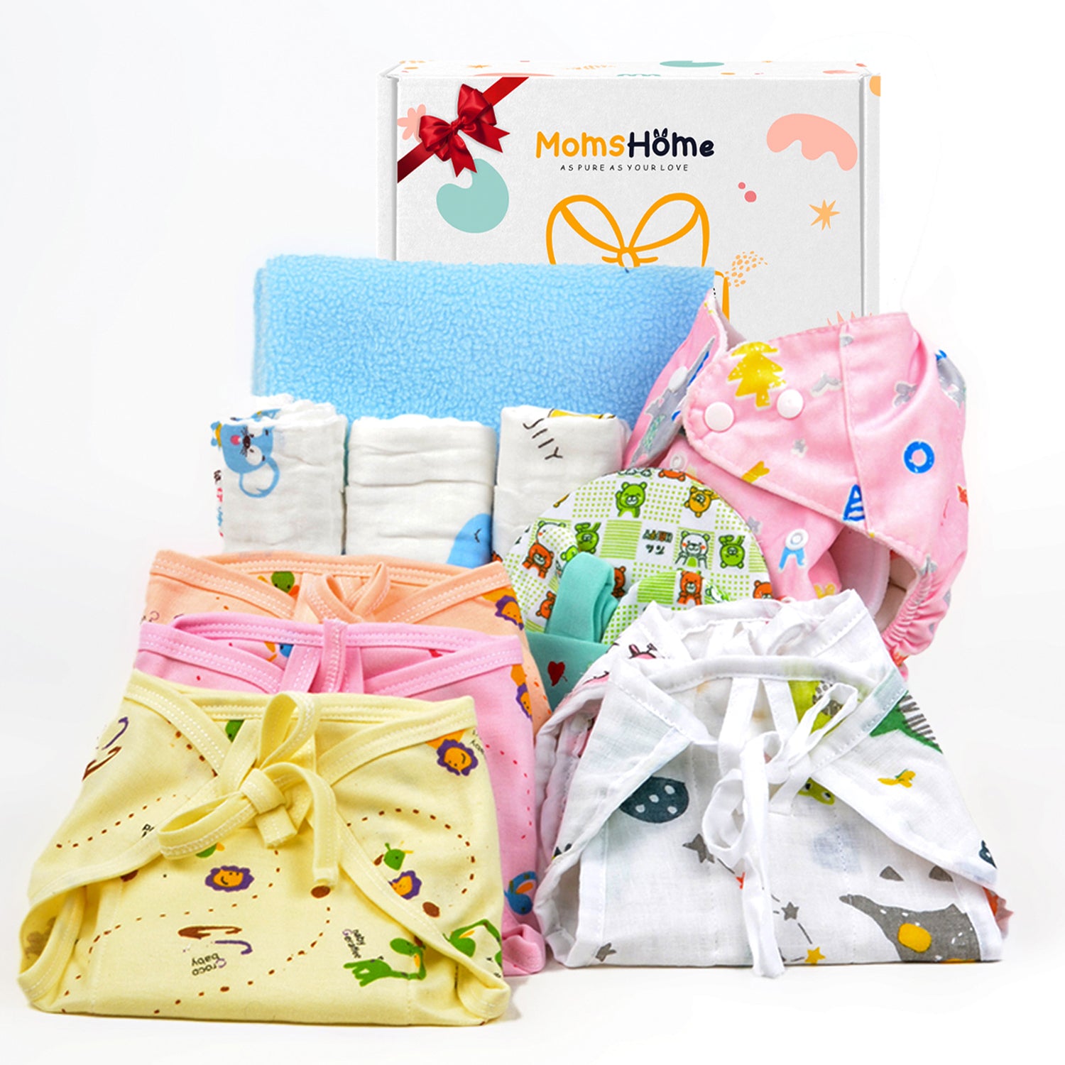 Moms Home New Born Organic Cotton Diaper Gift Set of 14 Items