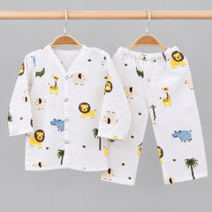 Baby Unisex Organic Cotton Muslin Full Sleeves Jhabla & Payjama | Lion | Set of 1
