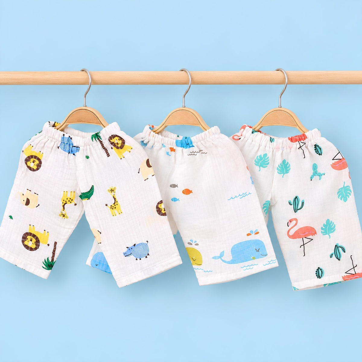 Baby Unisex Organic Cotton Muslin Pajama | Flamingo, Blue Whale, Lion | Pack of 3