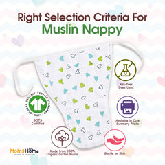 Moms Home Baby Unisex Organic Cotton Muslin Jhabla & Nappy - Cute Elephant - Set of  1