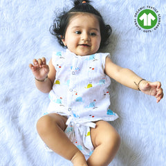 Baby Unisex Organic Cotton Muslin Jhabla and Nappy Set | Whale, Lion Jungle, Pink Giraffe | Pack of 3