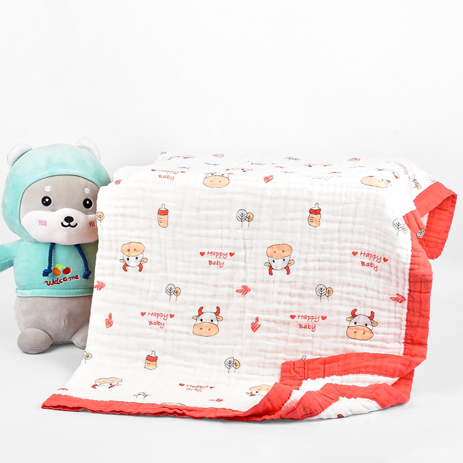 Baby Muslin 6 Layer Muslin blanket Cum Towel- 100X100 CM | 0-3 Years | Buy 1 Get Free