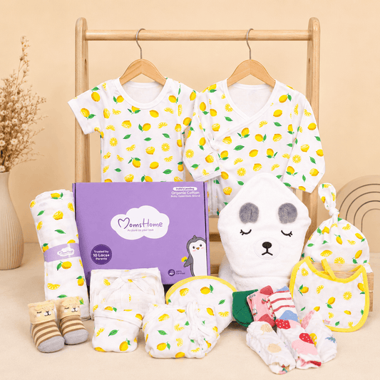 Organic Cotton New Born Baby Hospital Bag Kit | 0-6 Months | 19 Items | Lemon