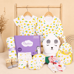 Organic Cotton New Born Baby Hospital Bag Kit | 0-6 Months | 19 Items | Lemon