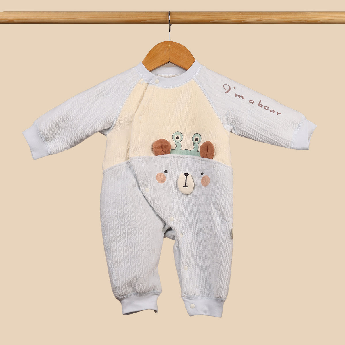 Organic Cotton Full Body Winter Romper for Babies | Soft & Warm Baby Romper | Bear | 0-6 Months | Pack of 1