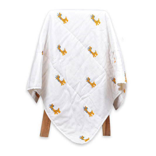 Ac Quilt Blanket Cum Bedspread | 0-3 Years | 100x120 cm | Yellow Giraffe