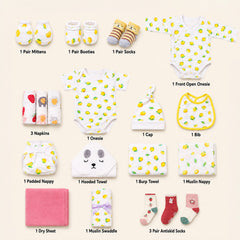 Organic Cotton New Born Baby Hospital Bag Kit | 0-6 Months | 19 Items | Lemon