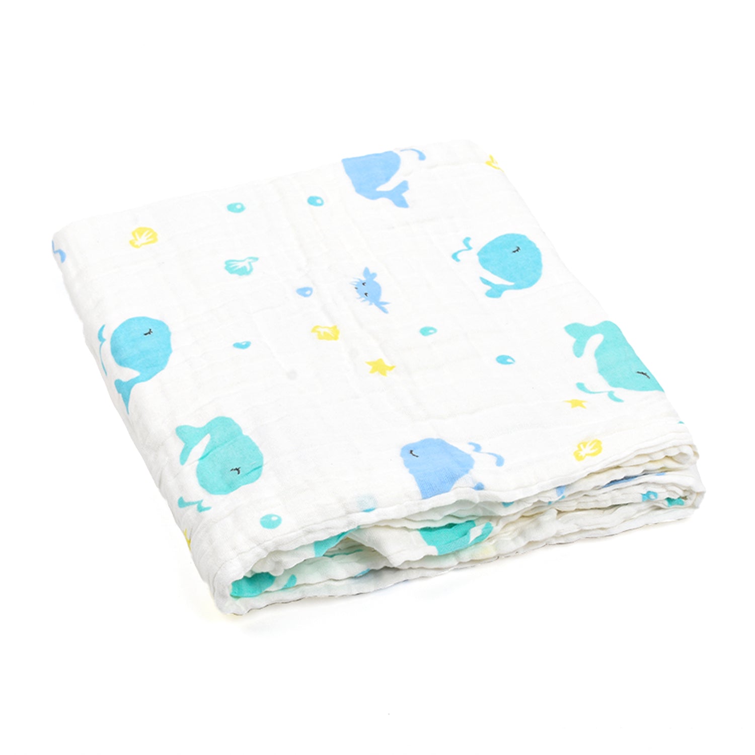 Baby Super Soft Absorbent Muslin  6 Layer Bath Towel & Napkin Combo - Pack of 4 -  Whale