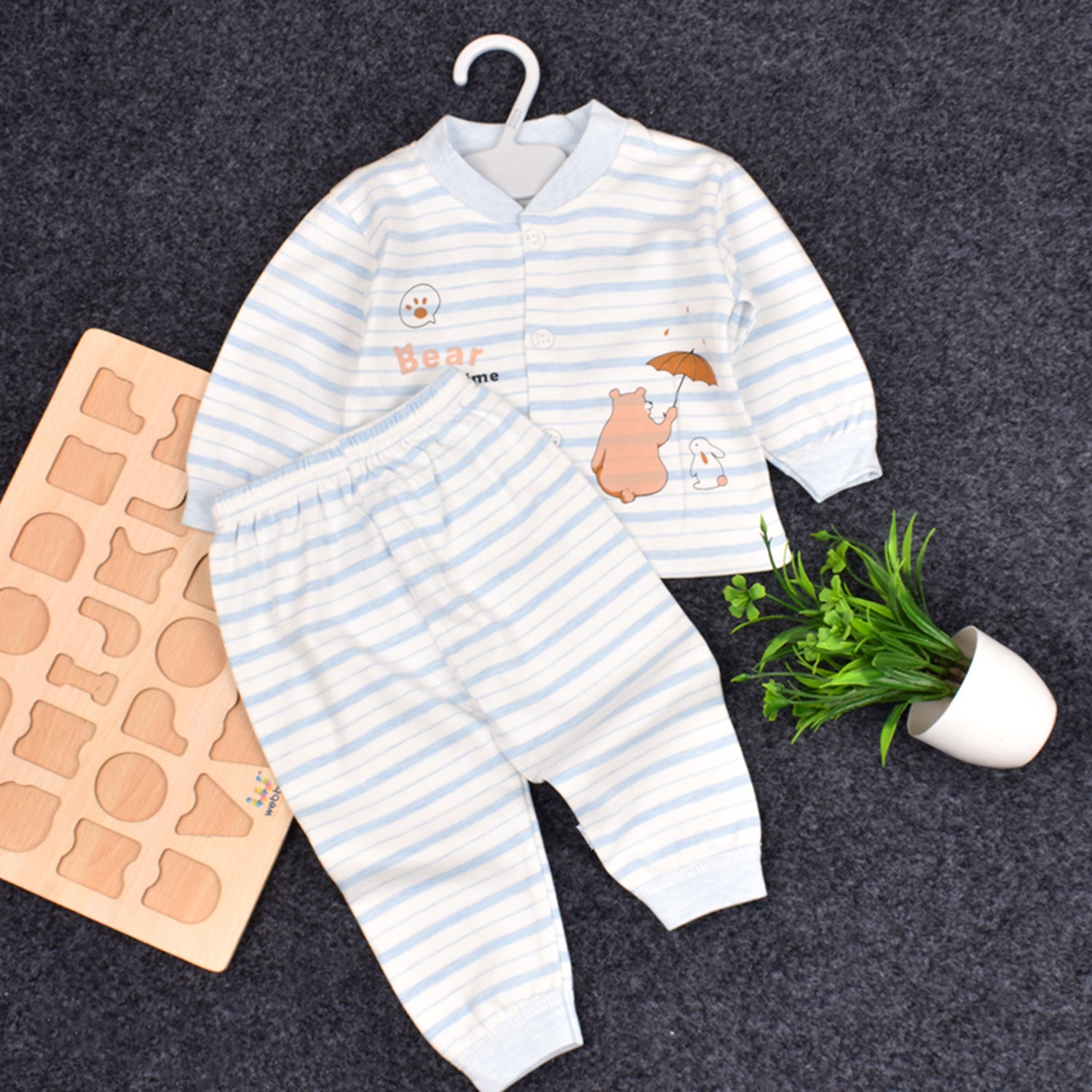 Baby's Warm Unisex Cotton Suit Set - 1 Pajama and 1 Shirt - Blue